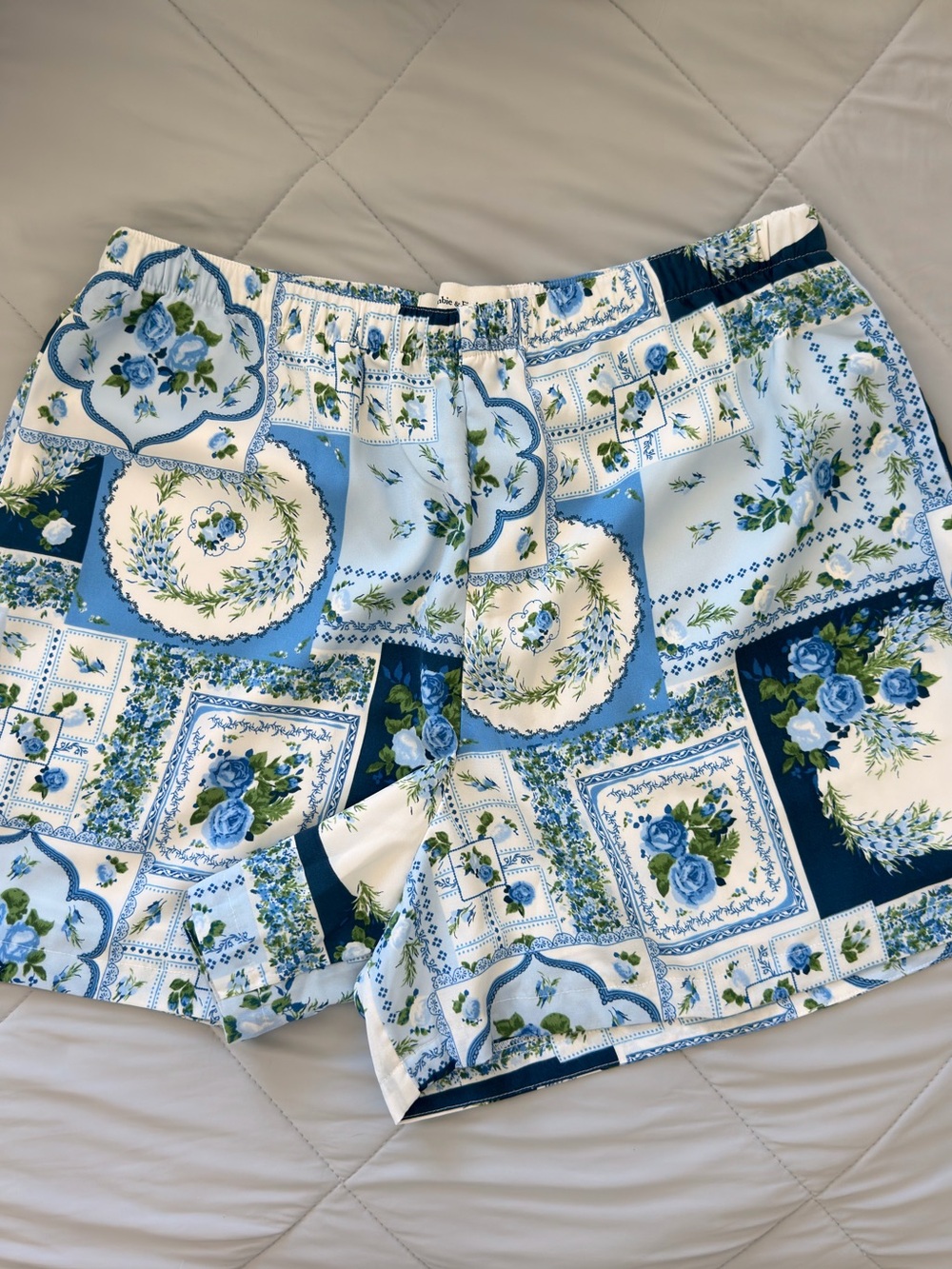 Abercrombie & Fitch Blue and White Floral Patchwork Shorts
